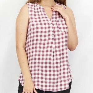 MARKET & SPRUCE | Women's Checkeredd Sleeveless Split Neck Top S…